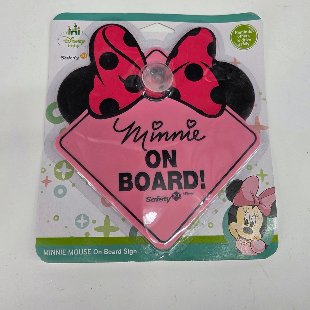 Disney Baby Safety 1st Minnie Mouse On Board Sign Pink Car Window Suction TS356